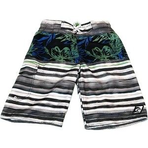 Laguna Originals Swim Trunks Black Gray White Stripe Tropical Boys Size Medium